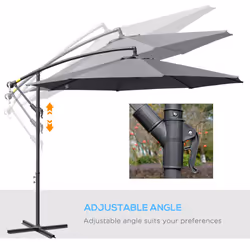 Outsunny 3(m) Garden Banana Parasol Cantilever Umbrella w/ Cross Base, Grey