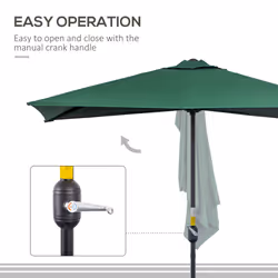 Outsunny 2.3m Garden Balcony Half Round Umbrella Metal Parasol Umbrella Green