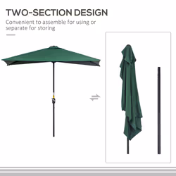 Outsunny 2.3m Garden Balcony Half Round Umbrella Metal Parasol Umbrella Green