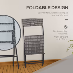 Outsunny 3 PCs Patio Wicker Bistro Set Foldable Table and Chair Set for Outdoor