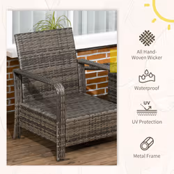 Outsunny 3 Piece PE Rattan Garden Sofa Set w/ 2 Chairs & Storage Table Grey
