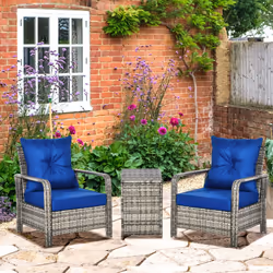 Outsunny 3 PCs PE Rattan Garden Sofa Set w/ 2 Chairs & Storage Table Blue