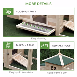 PawHut Chicken Coop Hen Poultry House w/ Nesting Box Outdoor Run Patio Wooden - Additional view 5