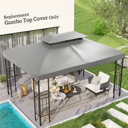Outsunny 3x4m Gazebo Replacement Roof Canopy 2 Tier Top UV Cover Light Grey