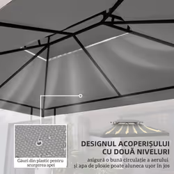 Outsunny 3x4m Gazebo Replacement Roof Canopy 2 Tier Top UV Cover Light Grey
