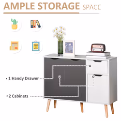 HOMCOM Storage Cabinet, Floor Standing Sideboard with Drawer, Grey