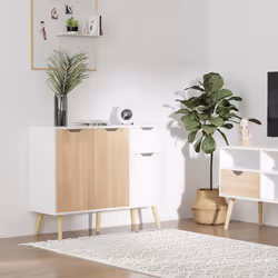 HOMCOM Storage Cabinet, Floor Standing Sideboard with Drawer, Natural