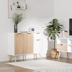 HOMCOM Storage Cabinet, Floor Standing Sideboard with Drawer, Natural