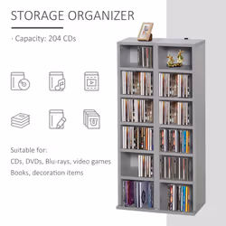 HOMCOM Set of 2 CD Storage Units with Adjustable Shelves Grey