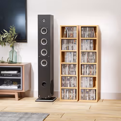 HOMCOM Set of 2 CD Storage Units with Adjustable Shelves Natural Wood Colour