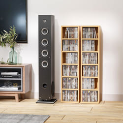 HOMCOM Set of 2 CD Storage Units with Adjustable Shelves Natural Wood Colour