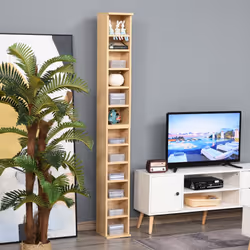 HOMCOM Set of 2 CD Storage Units with Adjustable Shelves Natural Wood Colour