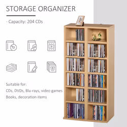 HOMCOM Set of 2 CD Storage Units with Adjustable Shelves Natural Wood Colour