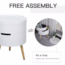 HOMCOM Side Coffee Table End Desk Night Stand Storage w/ Tray, White