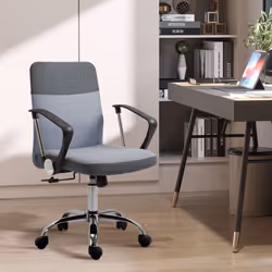 Vinsetto Office Chair Linen Swivel Desk Chair Home Study Rocker, Grey