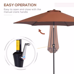 Outsunny 2.6M Patio Umbrella Parasol Sun Shade Garden Aluminium Coffee