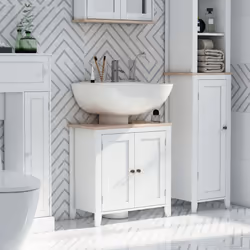 kleankin Bathroom Pedestal Under Sink Cabinet Floor w/ Storage Shelf Double Door