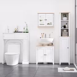 kleankin Bathroom Pedestal Under Sink Cabinet Floor w/ Storage Shelf Double Door