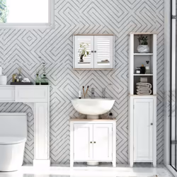 kleankin Bathroom Pedestal Under Sink Cabinet Floor w/ Storage Shelf Double Door