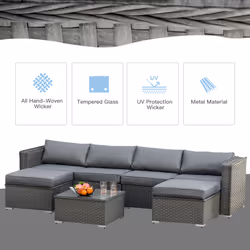 Outsunny 5PC PE Rattan Corner Sofa Set Outdoor Conservatory Furniture w/ Cushion