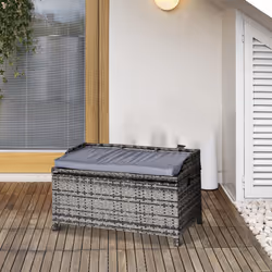 Outsunny Rattan Wicker Storage Basket Box Bench Seat Furniture w/ Cushion