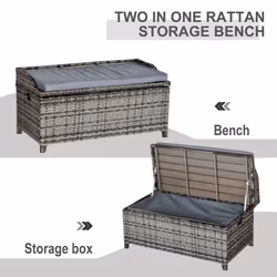 Outsunny Rattan Wicker Storage Basket Box Bench Seat Furniture w/ Cushion