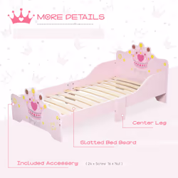 HOMCOM Kids Wooden Princess Crown & Flower Single Bed Safety Side Rails Slats