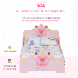 HOMCOM Kids Wooden Princess Crown & Flower Single Bed Safety Side Rails Slats - Additional view 4