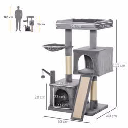PawHut 111cm Cat Tree Tower Activity Centre W/ Scratching Post Condo Hammock - Additional view 6