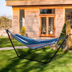 Outsunny 298 x 117cm Hammock with Metal Stand Carrying Bag 120kg White Stripe