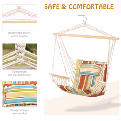 Outsunny Hanging Hammock Swing Chair Safe Wide Seat Indoor Outdoor Stripe