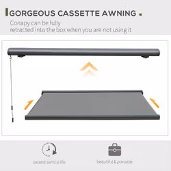 Outsunny 3x2.5m LED Light Cassette Electric/Manual Awning Window Sun Shade Grey - Additional view 4