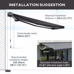 Outsunny 3x2.5m LED Light Cassette Electric/Manual Awning Window Sun Shade Grey - Additional view 6