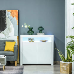 HOMCOM Modern High Gloss RGB LED Cabinet Cupboard Sideboard Console White