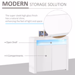 HOMCOM Modern High Gloss RGB LED Cabinet Cupboard Sideboard Console White