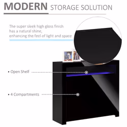 HOMCOM Modern High Gloss RGB LED Cabinet Cupboard Sideboard Console Black