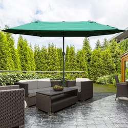 Outsunny 4.6M Garden Patio Umbrella Canopy Parasol Sun Shade w/ Base Dark Green