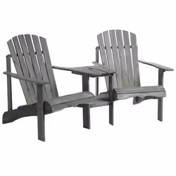 Outsunny Wooden Outdoor Double Adirondack Chair w/ Table Grey