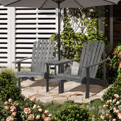 Outsunny Wooden Outdoor Double Adirondack Chair w/ Table Grey