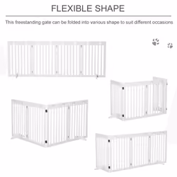 PawHut Pet Gate Foldable Fence Freestanding Dog Barrier w/ Support Feet White - Additional view 4