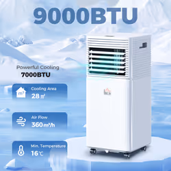 HOMCOM 9000 BTU Portable Air Conditioner 4 Modes LED Display 24 Timer, White