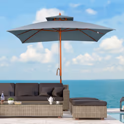 Outsunny 3m Wood Square Patio Umbrella Garden Market Parasol Sunshade Grey