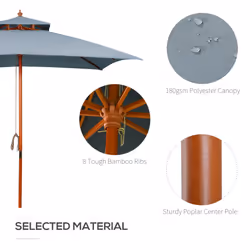 Outsunny 3m Wood Square Patio Umbrella Garden Market Parasol Sunshade Grey