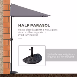Outsunny 2.3m Garden Balcony Half Round Umbrella Metal Parasol Umbrella Grey