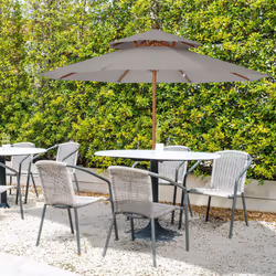 Outsunny Wood Patio Parasol Sun Shade Outdoor Garden Umbrella Canopy Grey