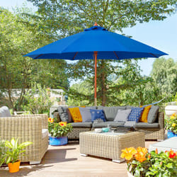Outsunny 2.5m Wooden Garden Parasol Outdoor Umbrella Canopy w/ Vent Blue