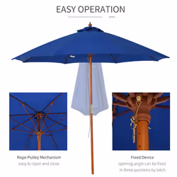Outsunny 2.5m Wooden Garden Parasol Outdoor Umbrella Canopy w/ Vent Blue