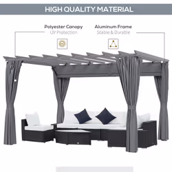 Outsunny 3.6 x 3(m) Outdoor Retractable Pergola Gazebo Sun Shade Canopy Curtains