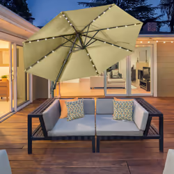 Outsunny 3(m) Cantilever Parasol Patio Sun Umbrella w/ Base Solar Lights Beige