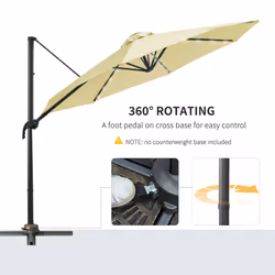 Outsunny 3(m) Cantilever Parasol Patio Sun Umbrella w/ Base Solar Lights Beige